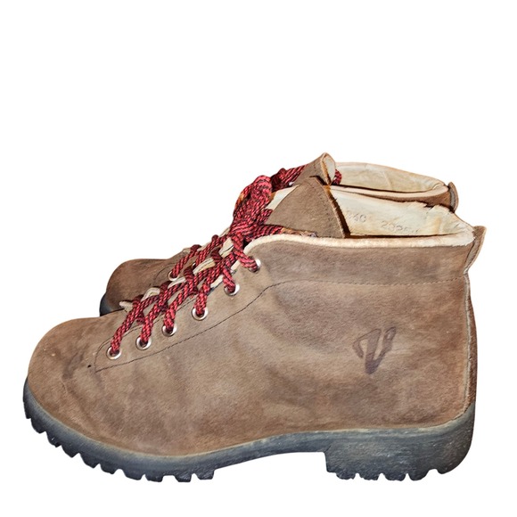 Vintage Vasque Made in USA Brown Suede Hiking Boots Vibram Sole Red Laces Sz 8.5 main image 7